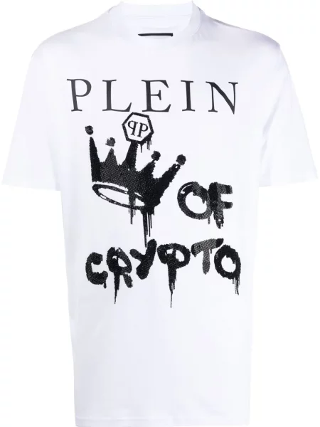 Tricou Philipp Plein cu imagine scurt alb