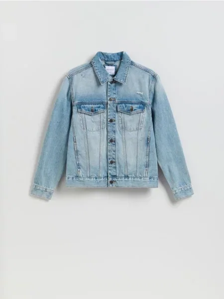 Reserved Jeansowa kurtka z przetarciami niebieski