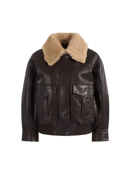 Kurtka skórzana Weekend Max Mara brązowa