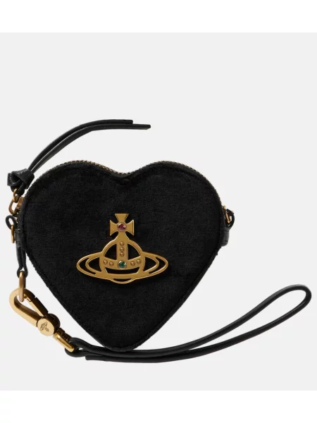 Portofel Vivienne Westwood de catifea cu motiv cu inimi negru