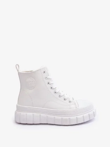 Usnjene prešito superge Big Star Shoes z vezalkami bela