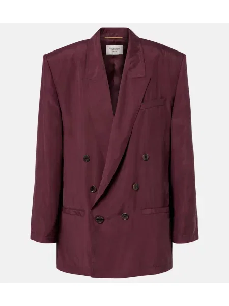 Sacou Saint Laurent de mătase cu două rânduri de nasturi violet