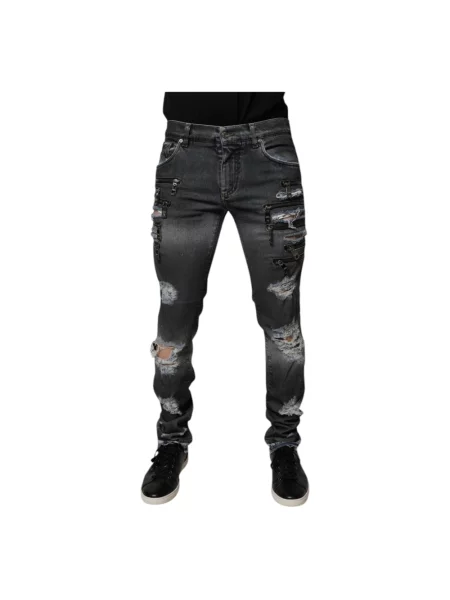 Skinny jeansy Dolce And Gabbana z przetarciami szare