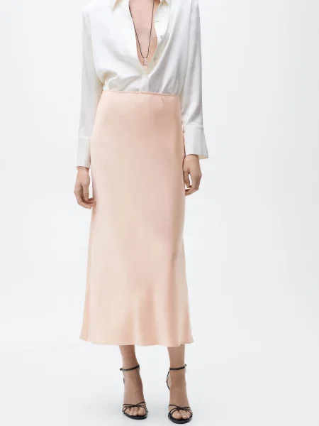 Спідниця міді MANGO світло-рожевий рожева