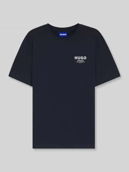 Krój regular fit t-shirt z czystej bawełny model NESPTEE' Hugo Blue granatowa