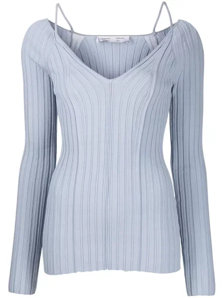 Top Proenza Schouler White Label z dekoltem w serek prążkowany biały