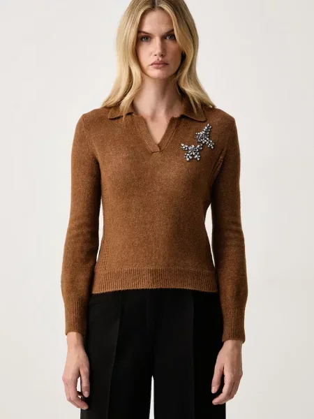 Twinset pulover pentru femei cu amestec de lână maro