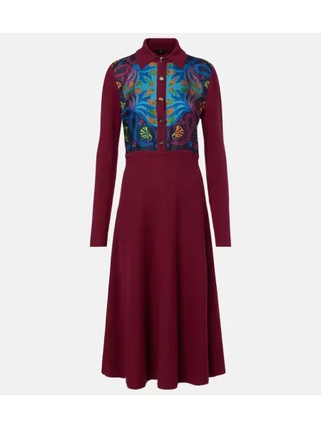 Sukienka koszulowa Etro wełniana garniturowa bordowa
