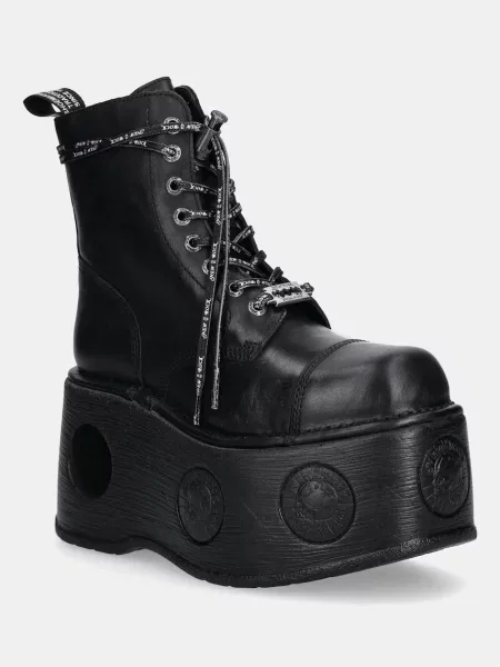 Кожени кубинки New Rock CRUST NEGRO NEPTUNO / SPACE MUELLE TACON с платформа черно