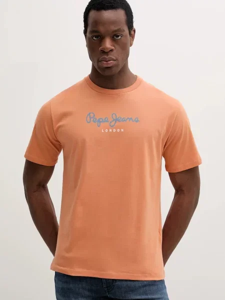 Тениска Pepe Jeans Eggo зелено с принт оранжево