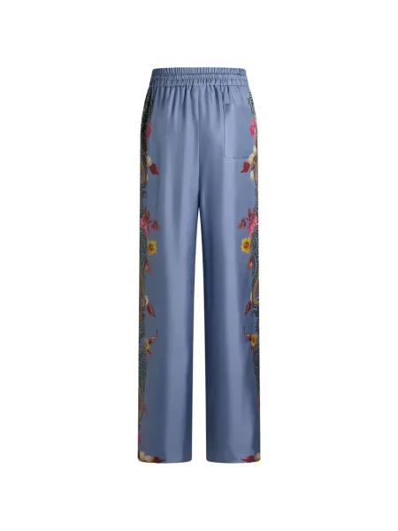 Pantaloni Etro de mătase cu model floral cu imagine albastru