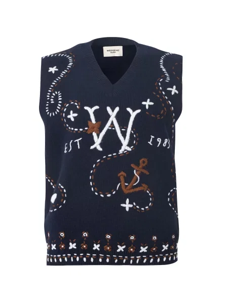 Weekend Max Mara Pulover CACAO bleumarin / roșu intens alb