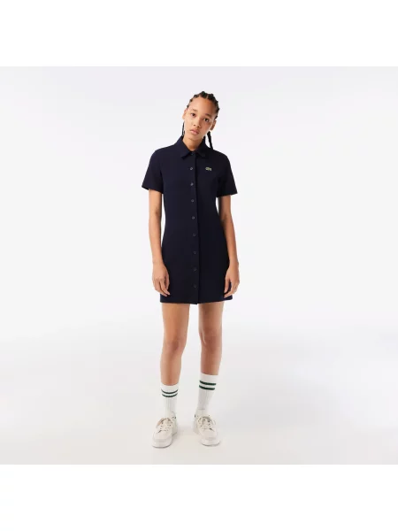 Lacoste Sukienka Polo Z Bawełny Organicznej Zapinana Na granatowy
