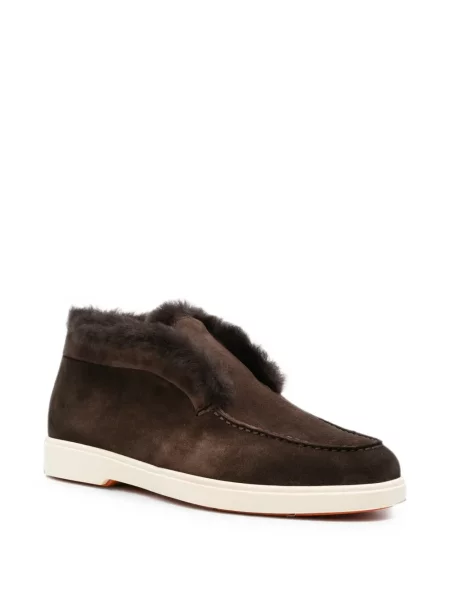 Pantofi loafer Santoni cu blană maro