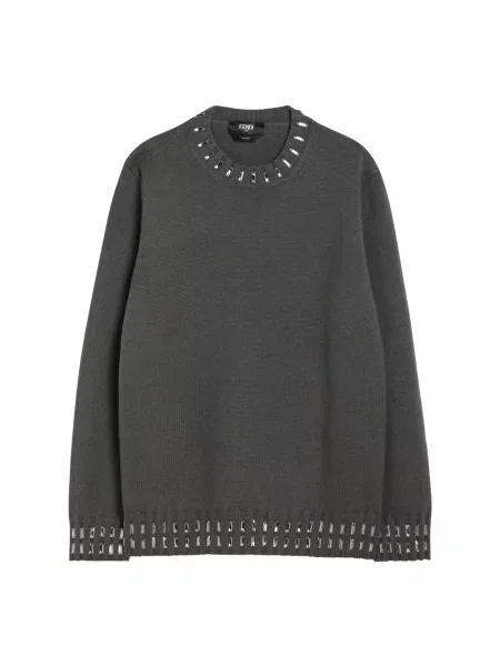 Sweter Fendi z okrągłym dekoltem szary