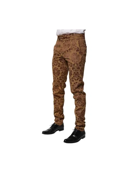 Skinny spodnie Dolce And Gabbana w kwiatki z dżetami brązowe