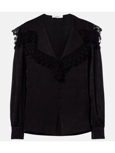 Bluză Chloé cu broderie de mătase negru