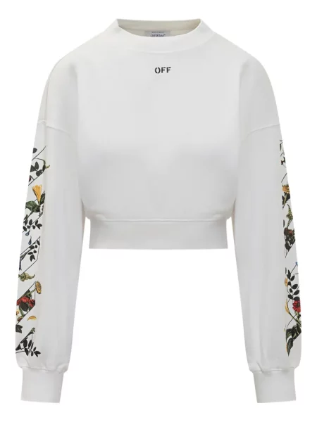 Hanorac crewneck Off-white cu model floral cu imagine cu decolteu rotund alb