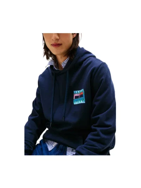 Bluza z kapturem o kroju regular fit z czystej bawełny Tommy Jeans niebieska