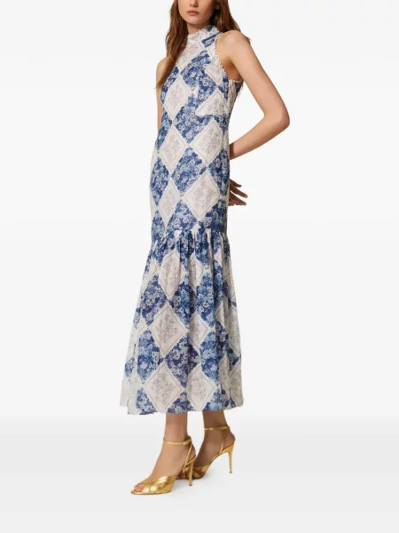 Rochie maxi Twinset cu model floral cu imagine de costum albastru