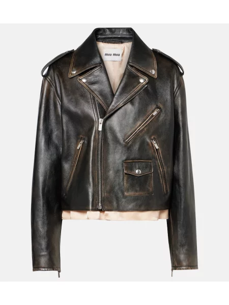 Kurtka skórzana Miu Miu czarna