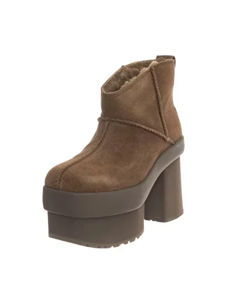 Botki Ugg skórzane na platformie brązowe