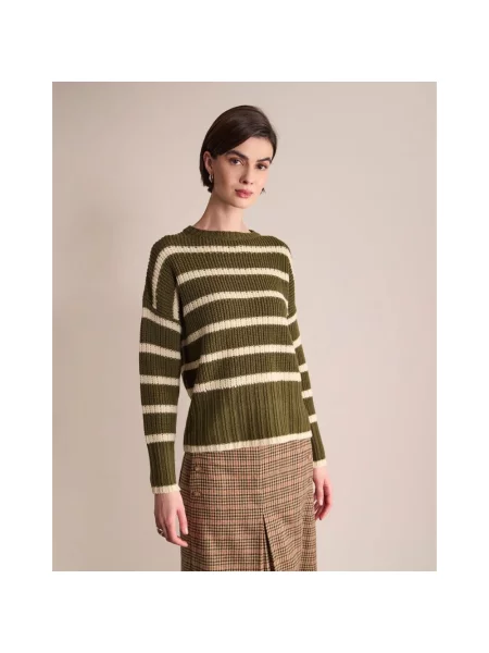 Sweter Ines De La Fressange Paris wełniany w paski z paskiem zielony
