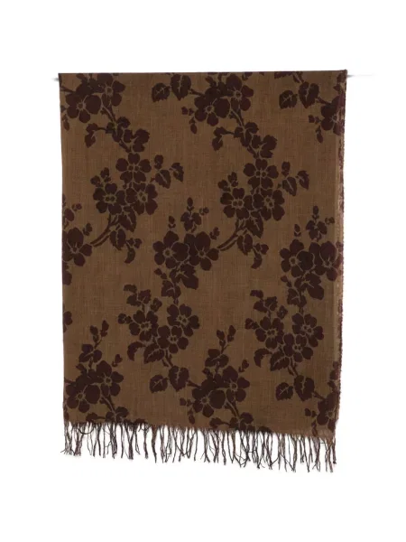Fular Uma Wang cu franjuri cu model floral maro