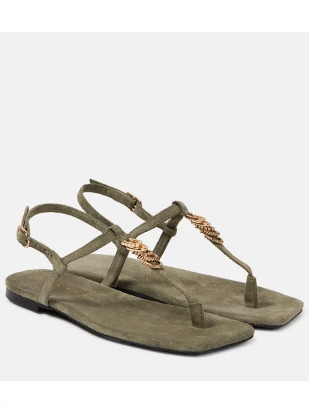 Chiloți tanga Dorothee Schumacher din piele de căprioară verde