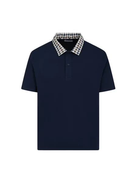 Koszulka polo Aquascutum w kratę z kołnierzem niebieska