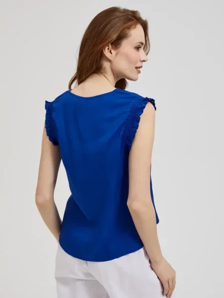 Tricou Moodo cu volane albastru