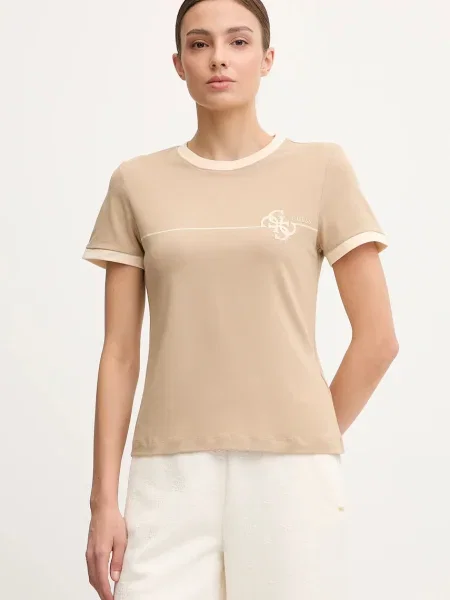 Тениска Guess CARMEN дамска зелено бежово