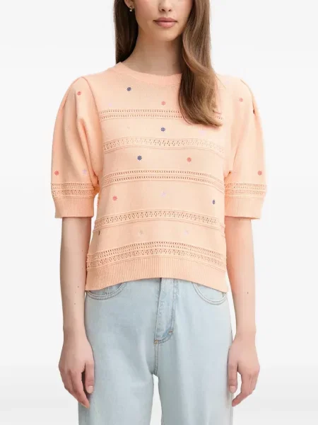 Pulover Benetton cu broderie portocaliu