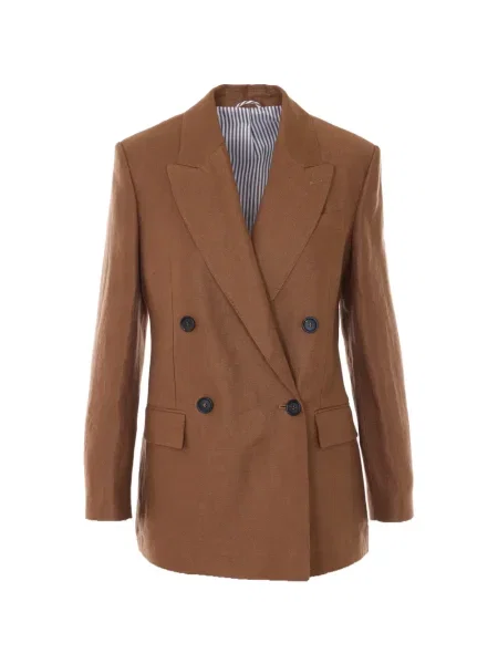 Geacă Brunello Cucinelli cu decolteu în V cu două rânduri de nasturi maro