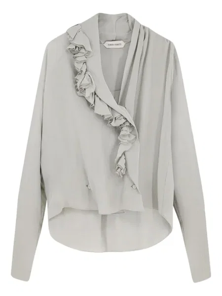Cămașă Alberta Ferretti cu volane din crep gri