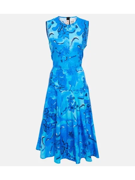 Sukienka midi Marni z nadrukiem do kolan garniturowa niebieska
