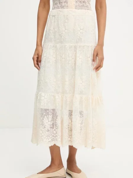 Answear Lab spódnica midi rozkloszowana beżowy