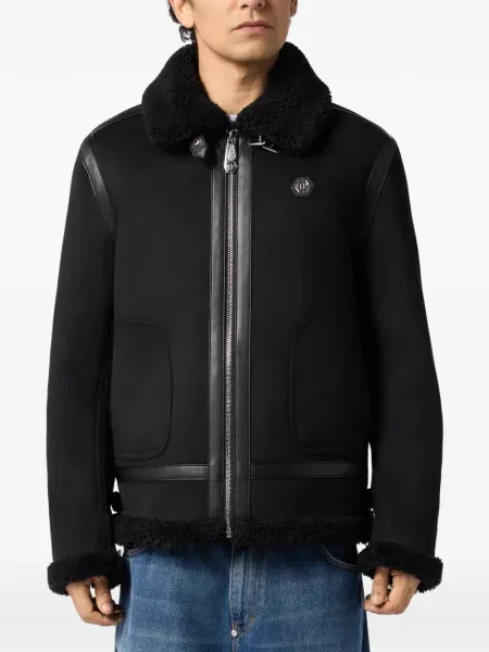 Geacă Philipp Plein din piele de oaie negru
