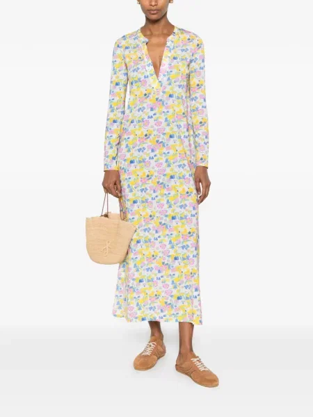 Lung rochie Caliban cu model floral cu imagine alb