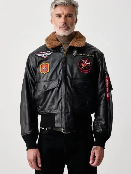 Alpha Industries jachetă pentru bărbați din imitație de piele Devils Brigade Faux Leather Bomber negru