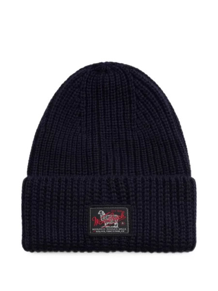 Pletený čepice Woolrich s autogramem modrý