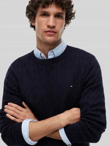 Sweter z dzianiny o kroju regular fit z czystej bawełny Tommy Hilfiger granatowy