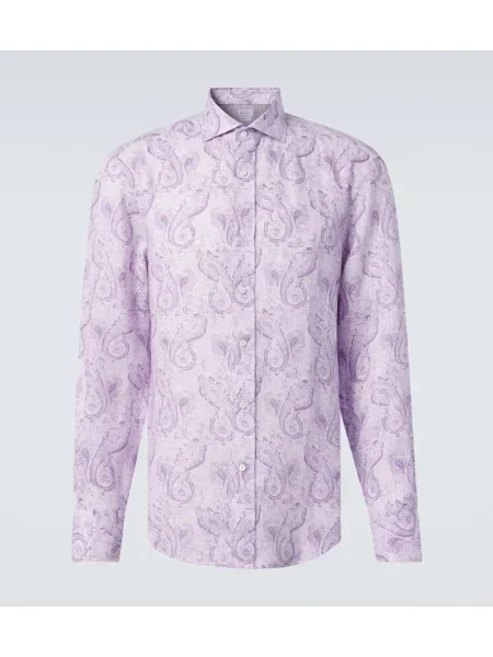 Cămașă Brunello Cucinelli de in cu imagine violet