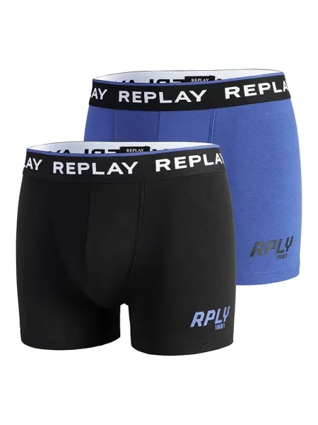 REPLAY Boxeri albastru / negru alb