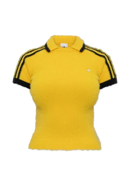 Koszulka polo Adidas z autografem w paski czerwona