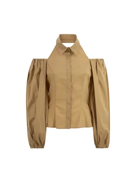 Koszula Mvp Wardrobe asymetryczna z bufiastymi rękawami beżowa