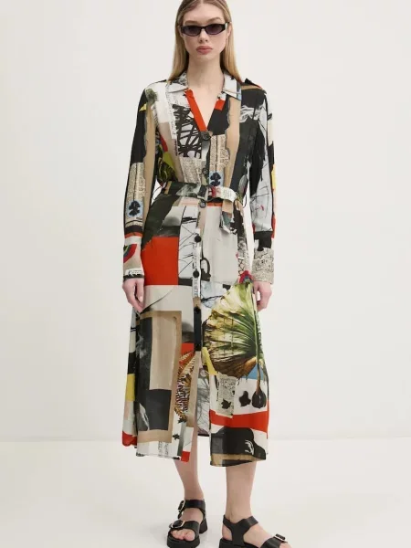 Desigual sukienka COLLAGE LACROI midi rozkloszowana czarny