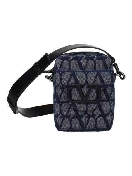 Lniana torba crossbody Valentino Garavani niebieska
