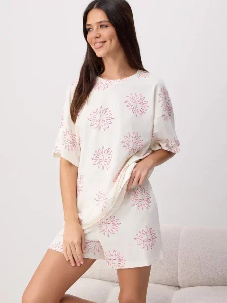 Trendyol Pijama ecru / deschis roz