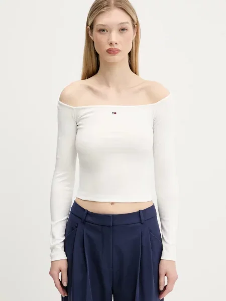 Tommy Jeans longsleeve cold shoulder beżowy